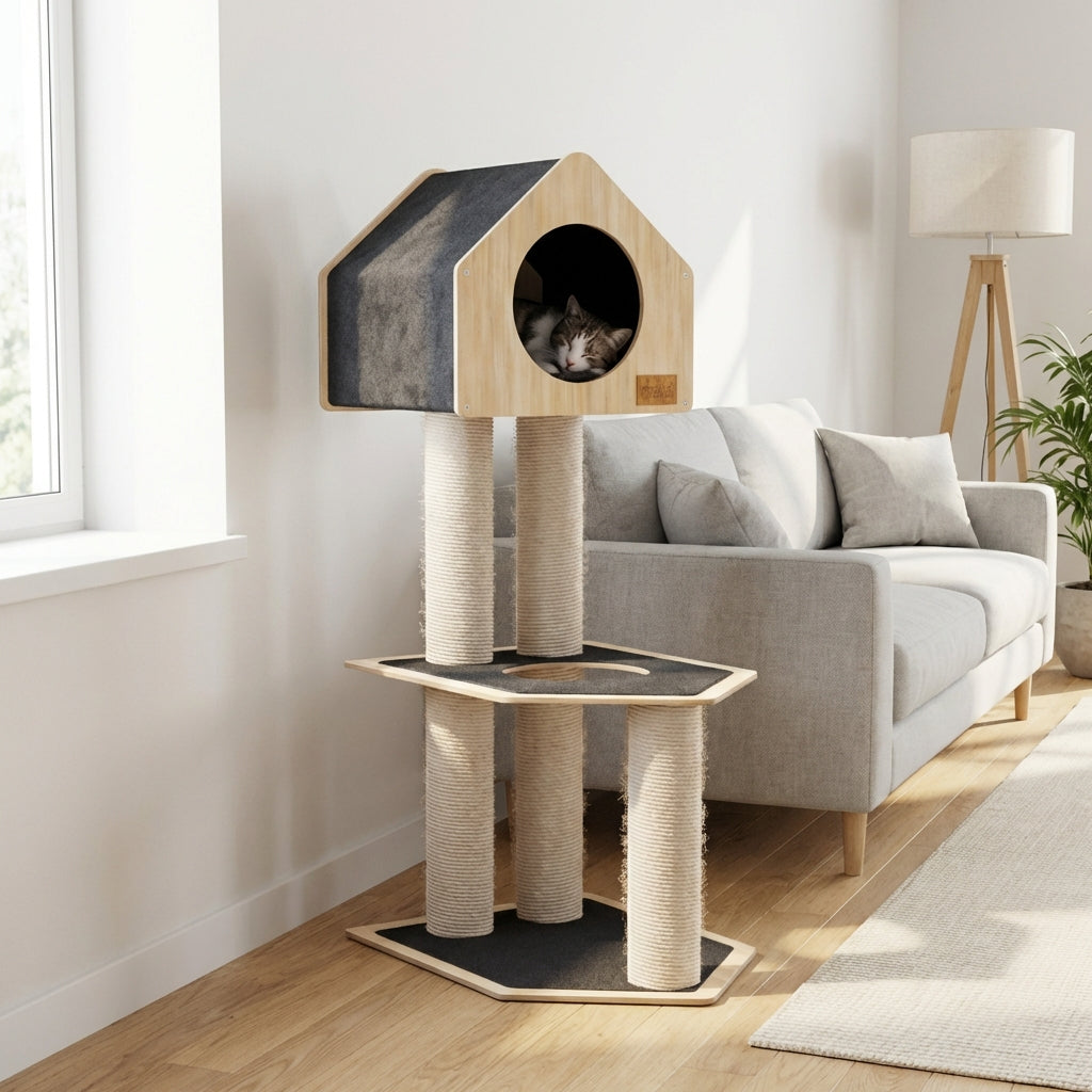 Arbre à chat Condo Deluxe avec corde Fique de haute qualité