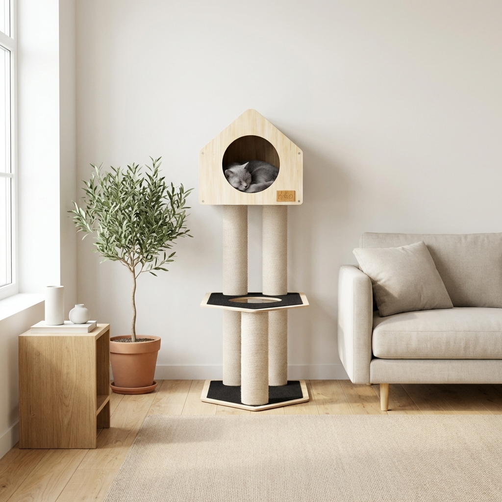 Arbre à chat Condo Deluxe avec corde Fique de haute qualité