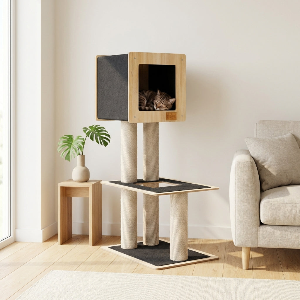 Arbre à chat Hut Deluxe avec corde Fique de haute qualité