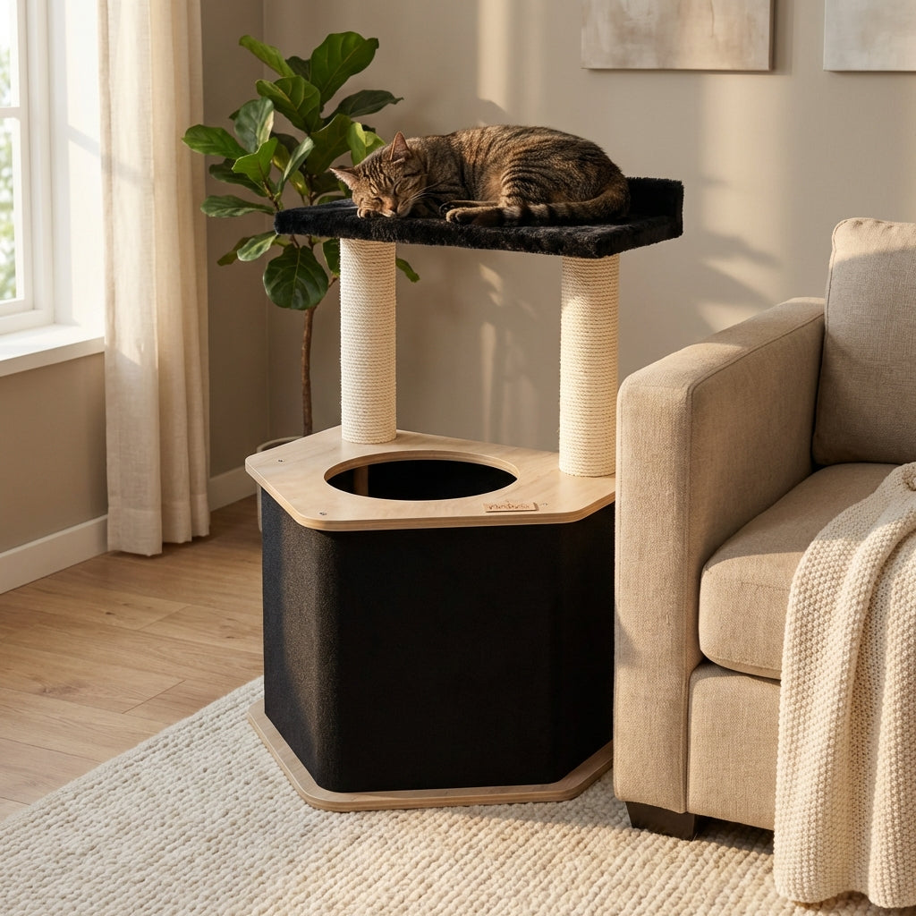 L'arbre à chat Lodge – Confort, stabilité et cachette haut de gamme pour votre félin