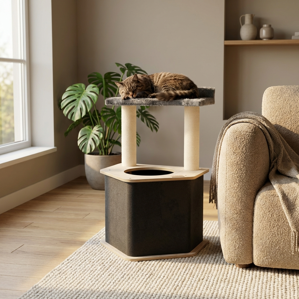 L'arbre à chat Lodge – Confort, stabilité et cachette haut de gamme pour votre félin