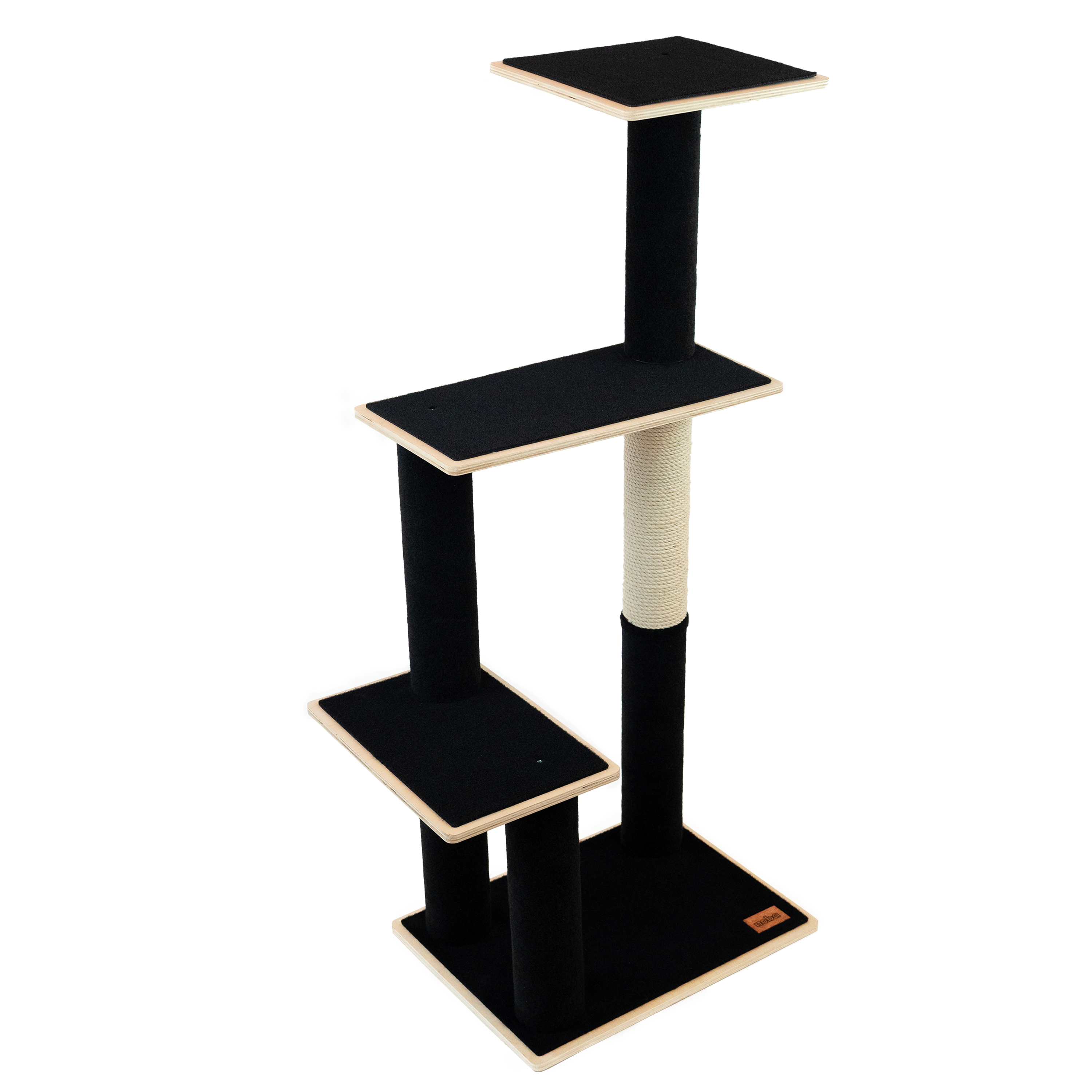 Noba Modern Plywood Cat Tree - 3 Tier Black Edition