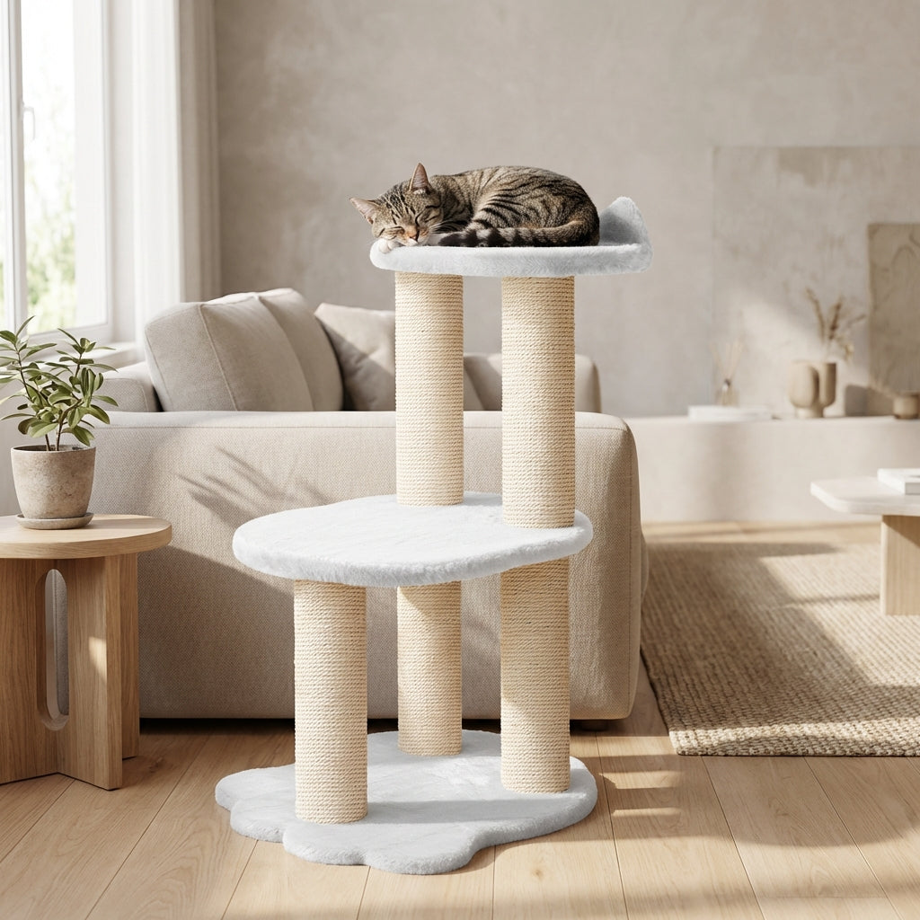 Relaxation - 2-Level Cat Tree - White Faux Fur